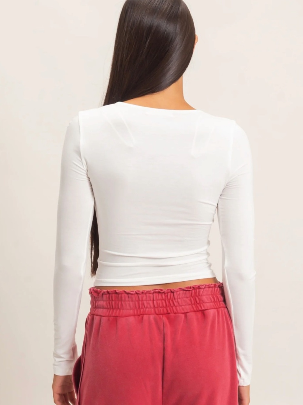 NEW 🤍 Double Zero Off White Scoop Neck Long Sleeve Top – Medium - Picture 5 of 7
